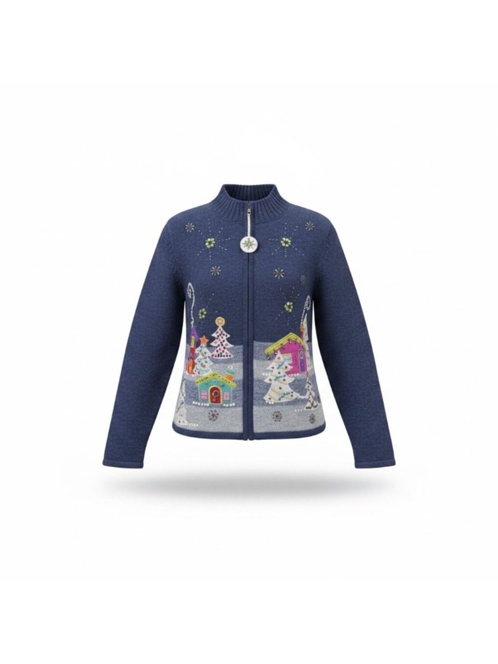 Carly St. Claire Womens Blue Cotton Ramie Embellished Cardigan Sweater Size PXL